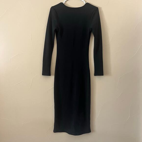 Zara Women's Black V-Neck Long-Sleeve Ruched Bodycon Midi Dress: Size Medium - Picture 4 of 4